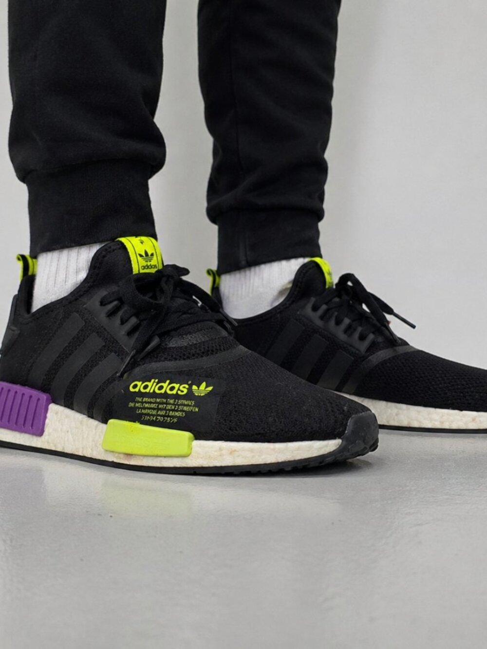 Adidas NMD R1 Black Neon Yellow Purple Boost Sneakers Men’s 11